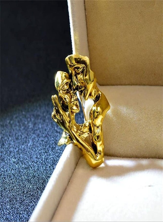 بروش ذهبي أنيق ثلاثي الأبعاد على شكل وجه عاشق، مطلي بالذهب، دبوس زينة للمجوهرات والملابس والفساتين والأوشحة - Image 3